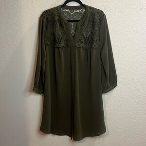 Women’s Perch by Blu Pepper hunter green Button Down Top/ mini dress maybe? 3XL